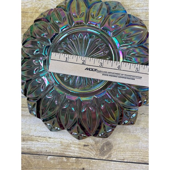 Vintage Federal Glass Smoke Iridescent Carnival Glass Serving Bowl Petals 10" - Picture 7 of 10